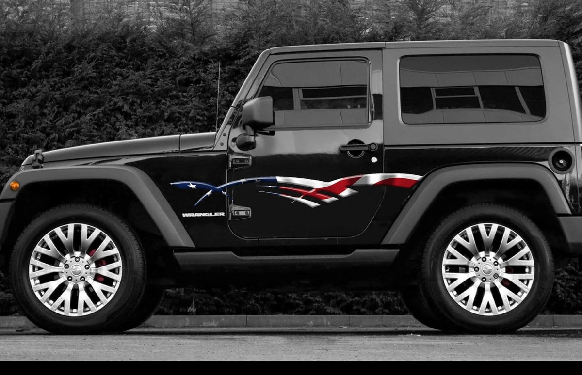 usa flag vinyl stripe on black jeep wrangler